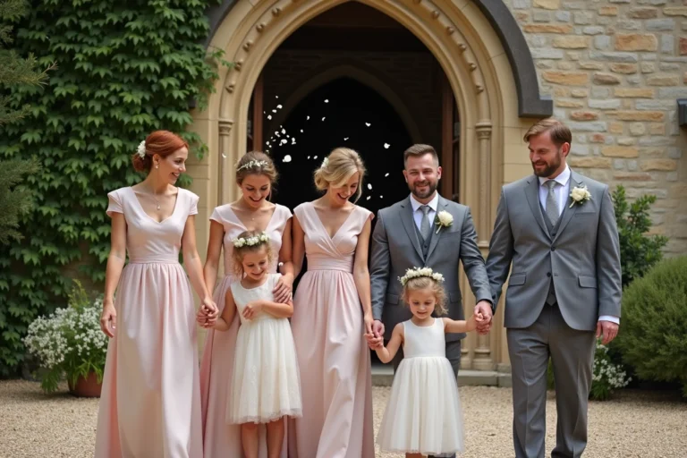 Groupe d'adultes et enfants lors d'un mariage en campagne